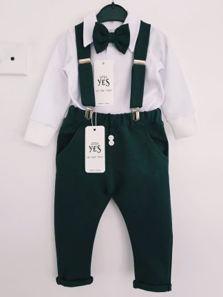 Svētku, kristību tērps mazuļiem ar bodiju "Tumši zaļais princis"