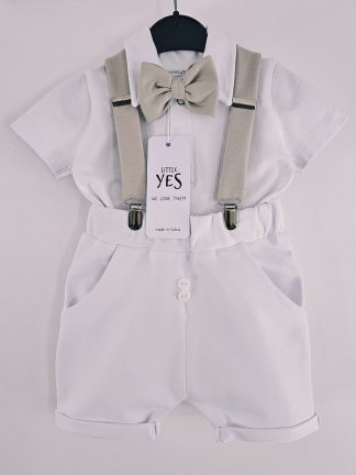 Svētku, kāzu, kristību tērps mazuļiem ar bodiju + šortiem, ar bēšiem akcentiem