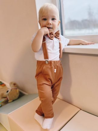 Svētku tērps mazuļiem ar bodiju ar īsām piedurknēm "Karameļu brūns" 80 izmērs