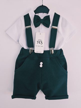 Svētku, kāzu, dzimšanas dienas svinību kostīms mazuļiem ar bodiju+ šortiem "Tumši zaļš"