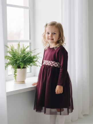 Latviska kleita ar tillu "Bordo mazie auseklīši" no 80-140 izmēram