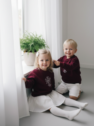 Latvisks džemperis bordo tonī "Saules koks" no 80-140 izmēram