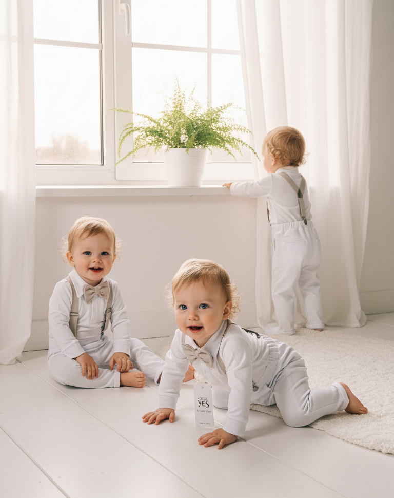 Svētku, kristību tērps mazuļiem ar bēšiem akcentiem no 62-92 izmēram - Image 2