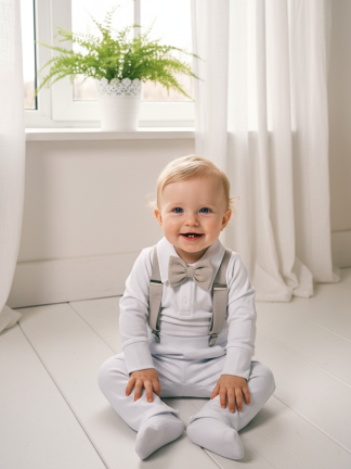 Svētku, kristību tērps mazuļiem ar bēšiem akcentiem no 62-92 izmēram