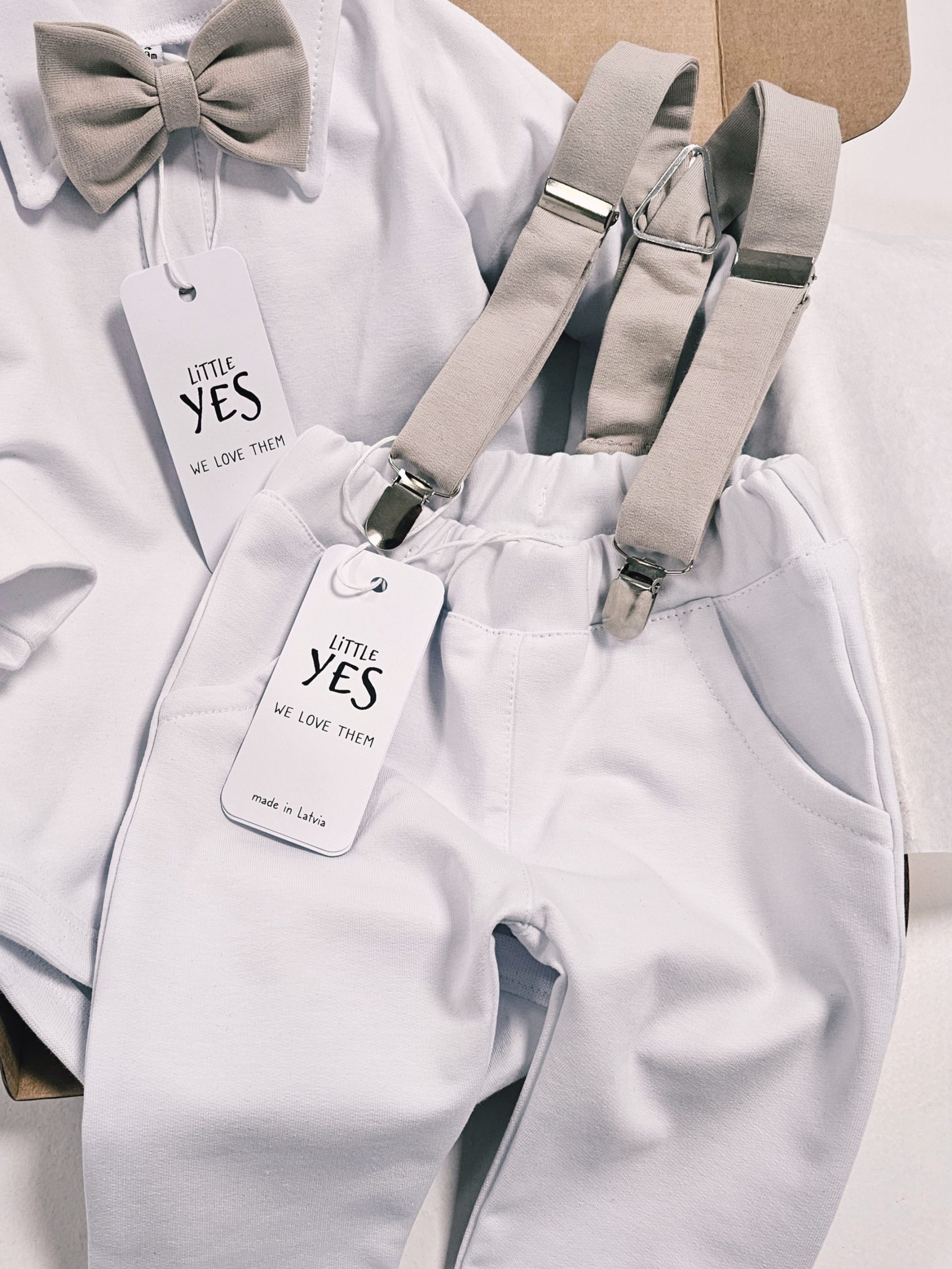 Svētku, kristību tērps mazuļiem ar bēšiem akcentiem no 62-92 izmēram - Image 5