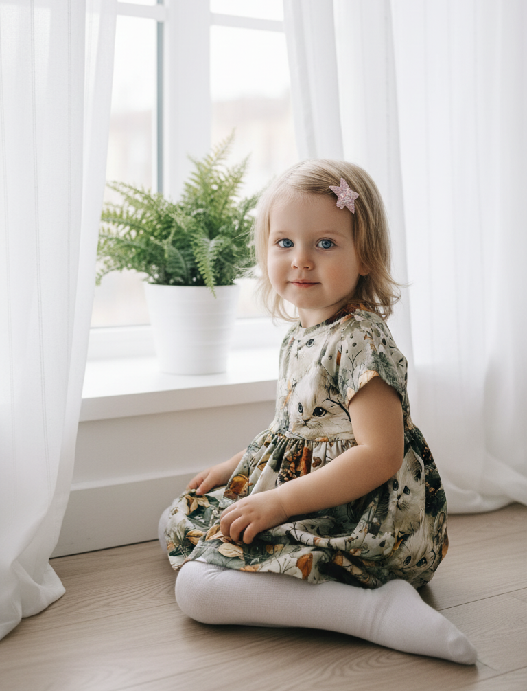 Kleita ar īsām piedurknēm "Kaķi" no 80-140 izmēram - Image 3