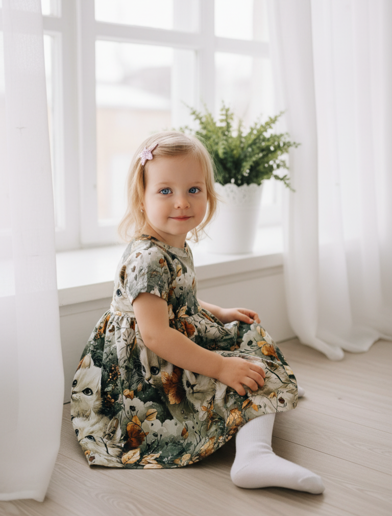 Kleita ar īsām piedurknēm "Kaķi" no 80-140 izmēram - Image 2