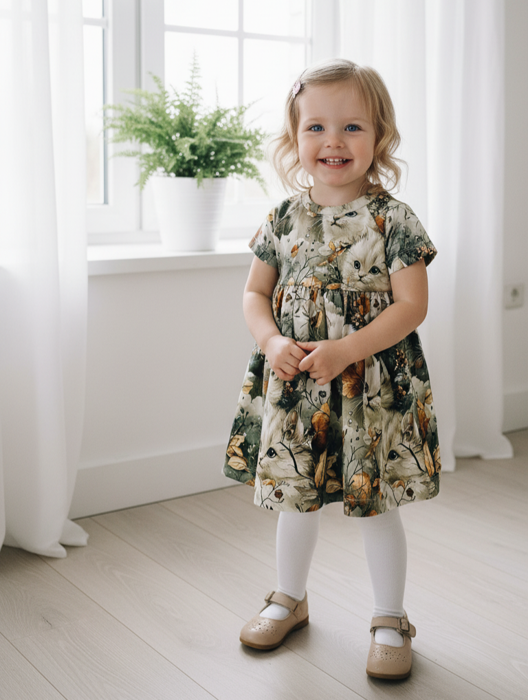 Kleita ar īsām piedurknēm "Kaķi" no 80-140 izmēram